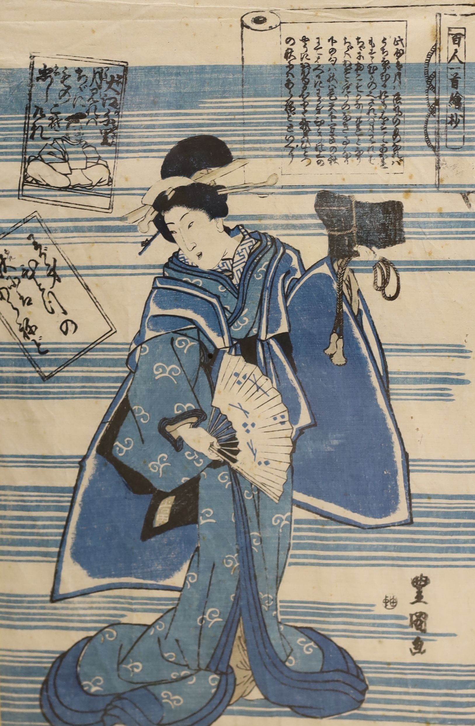 Japanese School, two woodblock prints, Woman with fan and Woman with attendant, largest 35 x 22cm